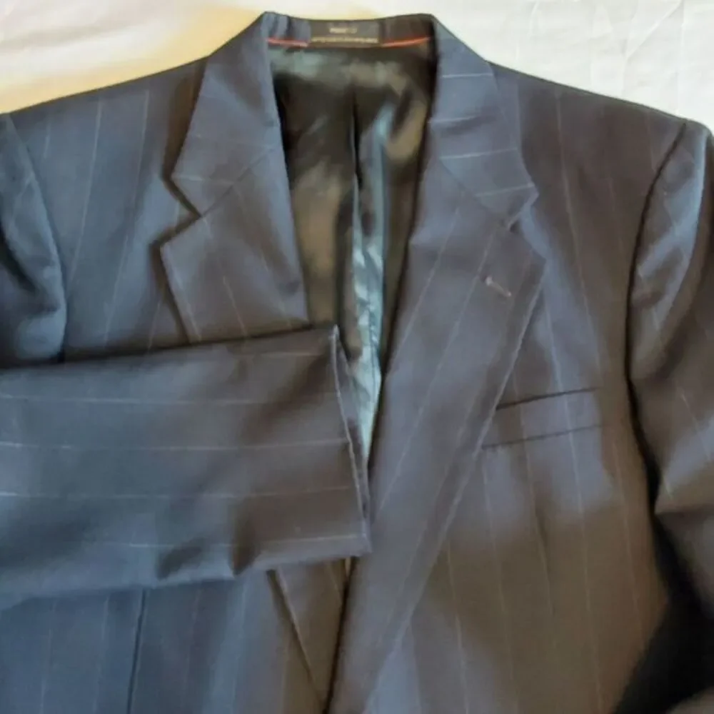STANLEY BLACKER‎ Navy Blue Pinstripe Men's 2Pc Suit. Jacket Sz 40L & Pants 34x31